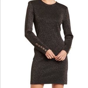 Veronica Beard Sharon Metallic Shimmer Long Sleeve Sheath Dress